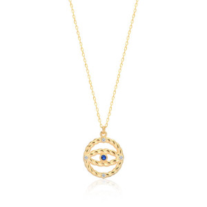 BRIDED LUCKY EYE WITH BLUE DETAIL PENDANT NECKLACE