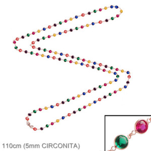 COLLAR LARGO DE CIRCONITAS 5MM MULTICOLOR REDONDAS BISELADAS