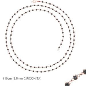 COLLAR LARGO DE CIRCONITAS 3.5MM NEGRAS REDONDAS BISELADAS