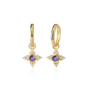 4-POINTED STAR IN AMETHYST ZIRCONIA PENDANT MINI HOOP EARRINGS