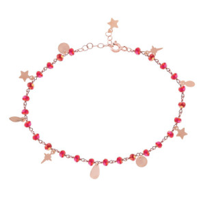 RUBY ZIRCONIA AND SMOOTH CHARMS BRACELET