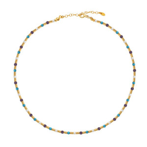 COLLAR ROSARIO CON ANILLOS, PERLAS, AMATISTA Y TURQUESAS