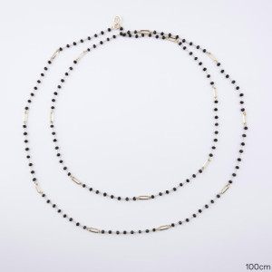 ONYX WITH LINKS ROSARY LONG NECKLACE
