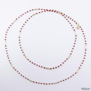 RUBY AGATE WITH LINKS ROSARY LONG NECKLACE