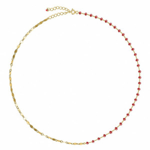RUBY AGATE WITH OVAL MINI PLATES ROSARY NECKLACE