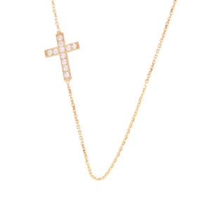 WHITE ZIRCONIA HORIZONTAL CROSS NECKLACE