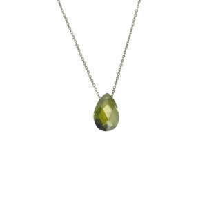 AMBER GREEN ZIRCONIA DROP PENDANT NECKLACE