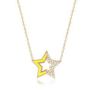 YELLOW ENAMEL AND WHITE ZIRCONIA STAR PENDANT NECKLACE