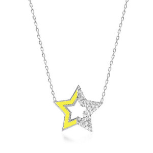 COLLAR COLGANTE ESTRELLA DE ESMALTE AMARILLO Y CIRCONITA BLANCA