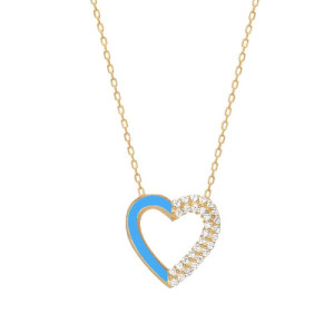 COLLAR COLGANTE CORAZÓN DE ESMALTE AZUL Y CIRCONITA BLANCA