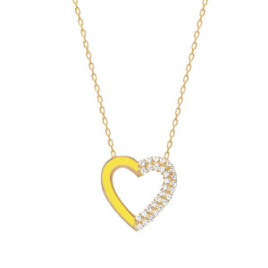 YELLOW ENAMEL AND WHITE ZIRCONIA HEART PENDANT NECKLACE