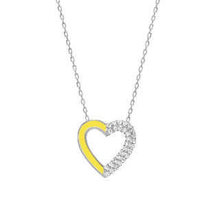 YELLOW ENAMEL AND WHITE ZIRCONIA HEART PENDANT NECKLACE