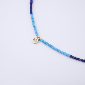 MINI LUCKY EYE PENDANT IN A TURQUOISE AND LAPIS LAZULI BEADS NECKLACE