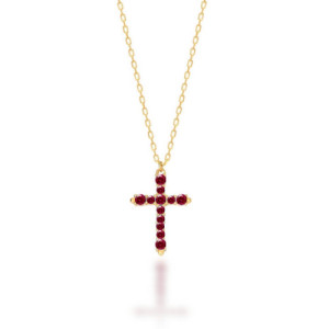 RUBY ZIRCONIA CROSS PENDANT NECKLACE