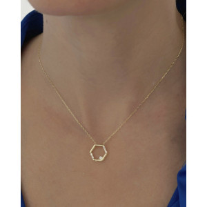 HEXAGON WITH WHITE SPARKLES PENDANT NECKLACE