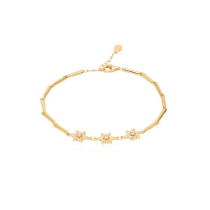 PULSERA CADENA AVENA CON MINI ESTRELLAS LISAS Y UN COPO DE NIEVE DE CIRCONITA BLANCA