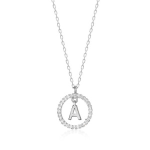 NECKLACE WITH LETTER A AND WHITE HOOP PENDANT