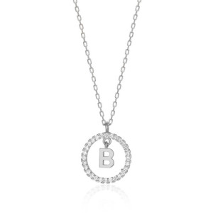 NECKLACE WITH LETTER B AND WHITE HOOP PENDANT