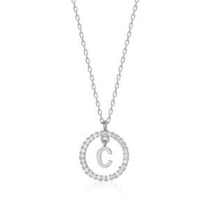 NECKLACE WITH LETTER C AND WHITE HOOP PENDANT