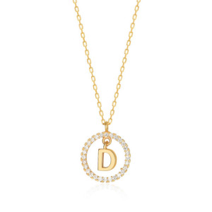 NECKLACE WITH LETTER D AND WHITE HOOP PENDANT
