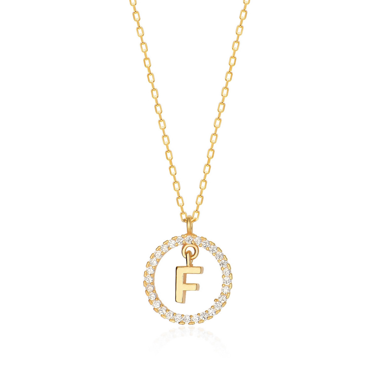 NECKLACE WITH LETTER F AND WHITE HOOP PENDANT