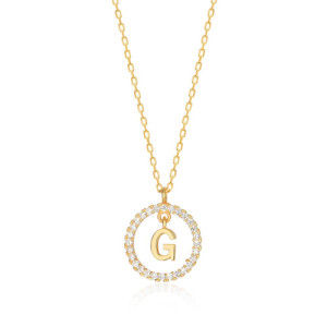 NECKLACE WITH LETTER G AND WHITE HOOP PENDANT