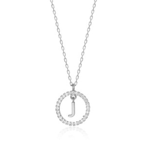 NECKLACE WITH LETTER J AND WHITE HOOP PENDANT