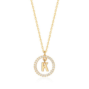 NECKLACE WITH LETTER K AND WHITE HOOP PENDANT