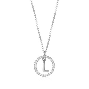 NECKLACE WITH LETTER L AND WHITE HOOP PENDANT