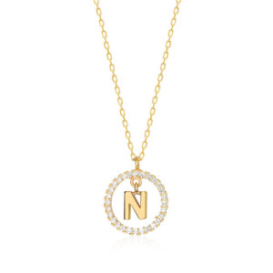 NECKLACE WITH LETTER N AND WHITE HOOP PENDANT