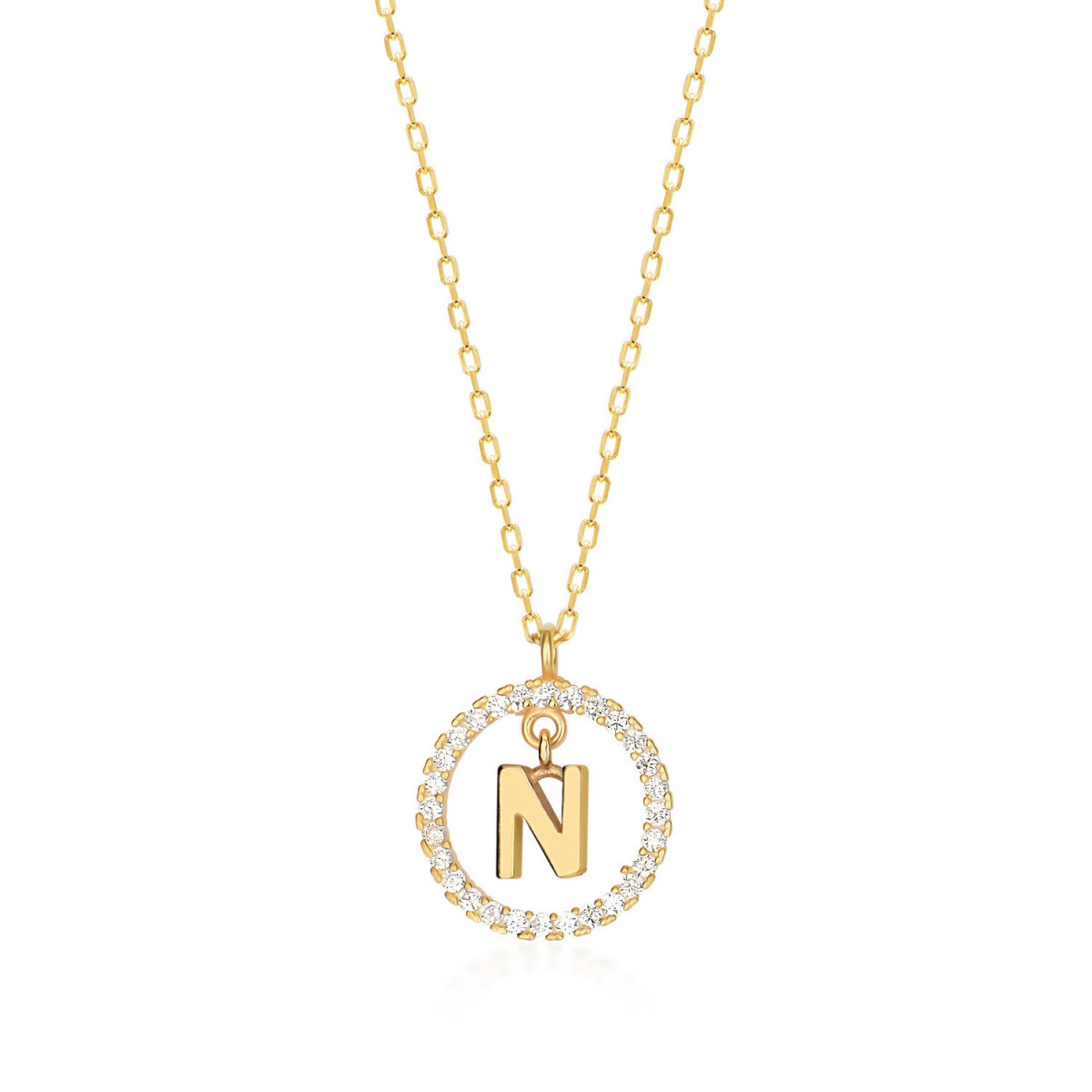NECKLACE WITH LETTER N AND WHITE HOOP PENDANT