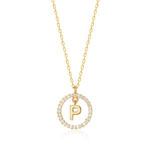 NECKLACE WITH LETTER P AND WHITE HOOP PENDANT
