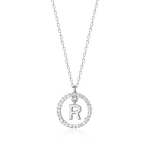 NECKLACE WITH LETTER R AND WHITE HOOP PENDANT