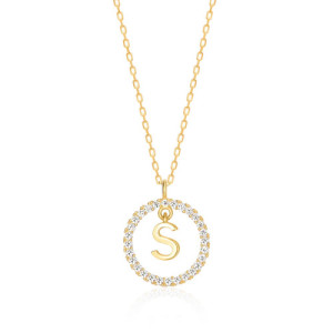 NECKLACE WITH LETTER S AND WHITE HOOP PENDANT