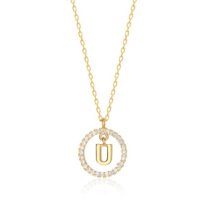 NECKLACE WITH LETTER U AND WHITE HOOP PENDANT