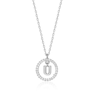 NECKLACE WITH LETTER U AND WHITE HOOP PENDANT
