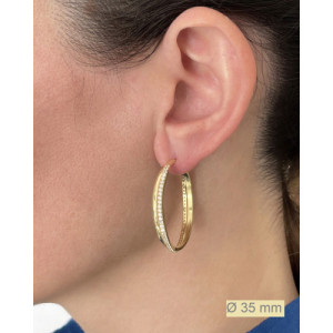 MEDIUM CROSSED HOOPS EARRINGS WITH WHITE ZIRCONIA DETAIL