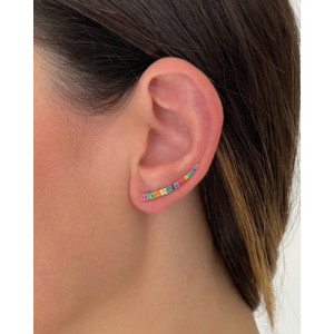 MULTICOLOR PAVE HORN CLIMBER EARRINGS