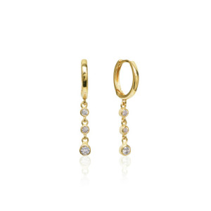 HANGING WHITE ZIRCONIA STONES MINI HOOP EARRINGS