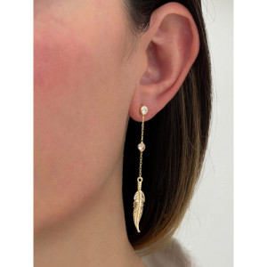 WHITE FEATHER CHAIN EARRINGS