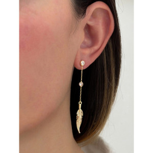 PENDIENTES CADENA PLUMA BLANCOS