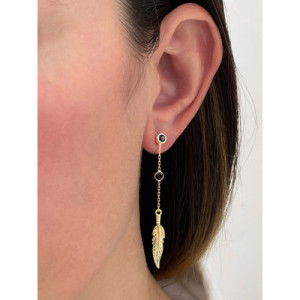 BLACK FEATHER CHAIN EARRINGS