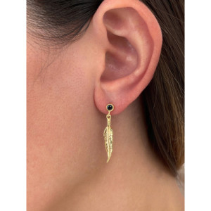 MINI BLACK BEZELLED SPHERE WITH FEATHER EARRINGS