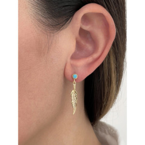 MINI TURQUOISE BEZELLED SPHERE WITH FEATHER EARRINGS