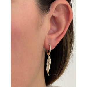 WHITE FEATHER MINI HOOP EARRINGS