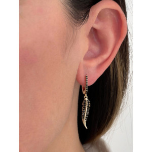 PENDIENTES MINI ARO PLUMA NEGRA
