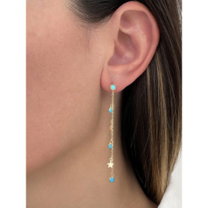 PENDIENTES CADENA CHARM MINI ESTRELLAS TURQUESA