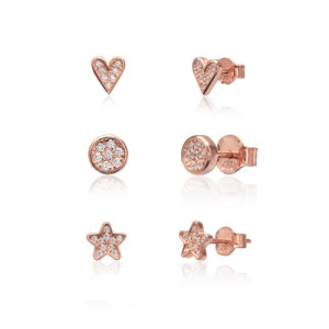 SET OF 6 WHITE PAVE PIERCINGS: 2 STARS, 2 HEARTS, 2 SPHERES.