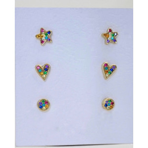 SET OF 6 MULTICOLOR PAVE PIERCINGS: 2 STARS, 2 HEARTS, 2 SPHERES.
