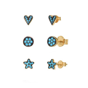 SET OF 6 TURQUOISE PAVE PIERCINGS: 2 STARS, 2 HEARTS, 2 SPHERES.